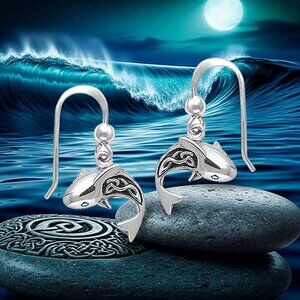 Celtic Shark Sterling Silver Earrings
